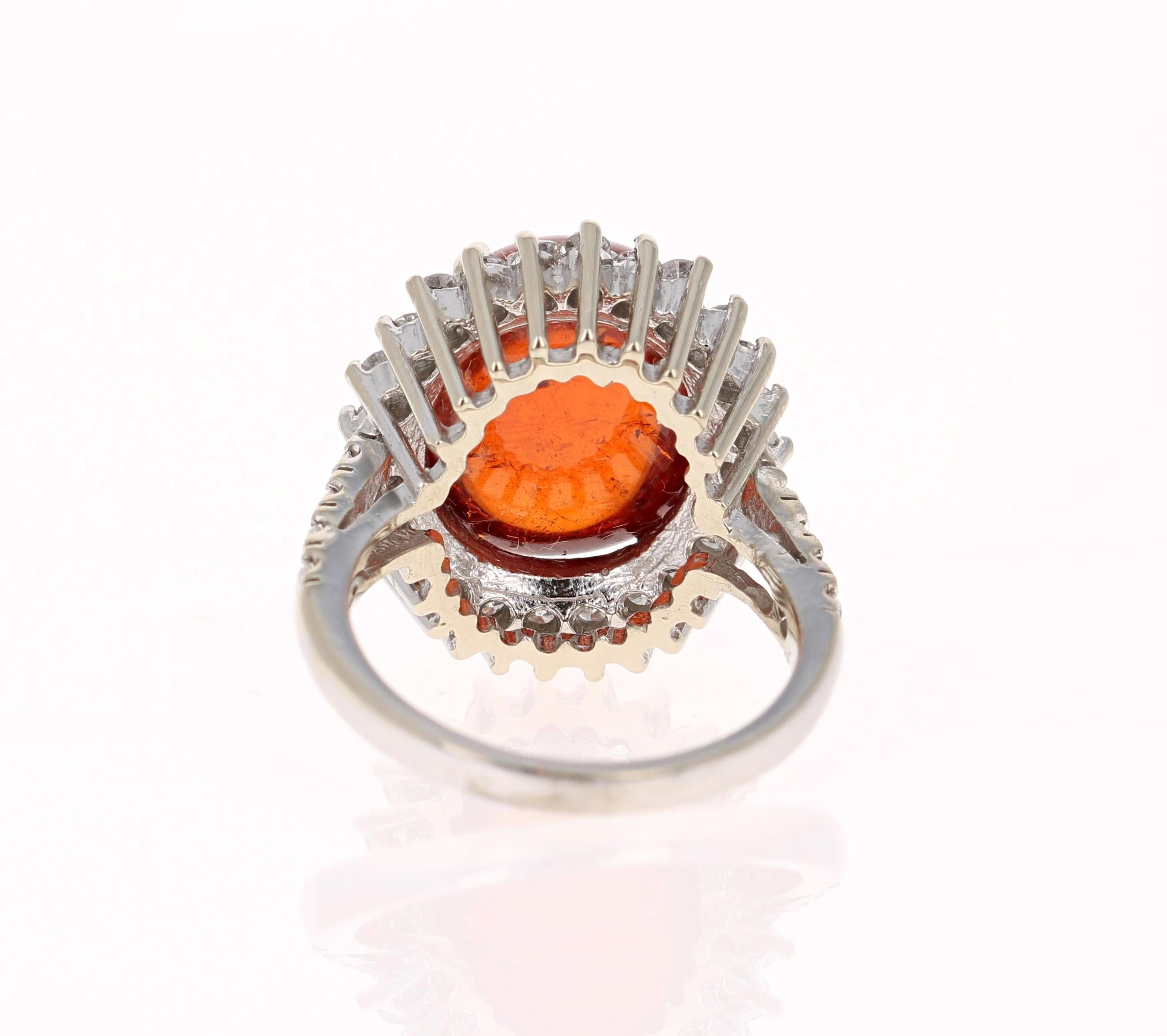 Modern 16.69 Carat Cabochon Spessartine Diamond White Gold Cocktail Ring For Sale