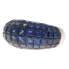 16.69 Carat Invisibly Set Blue Sapphire Bombe Cocktail Ring Set in 18 Karat Gold