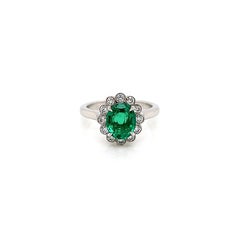 1.66 Total Carat Green Emerald and Diamond Ladies Ring, GIA