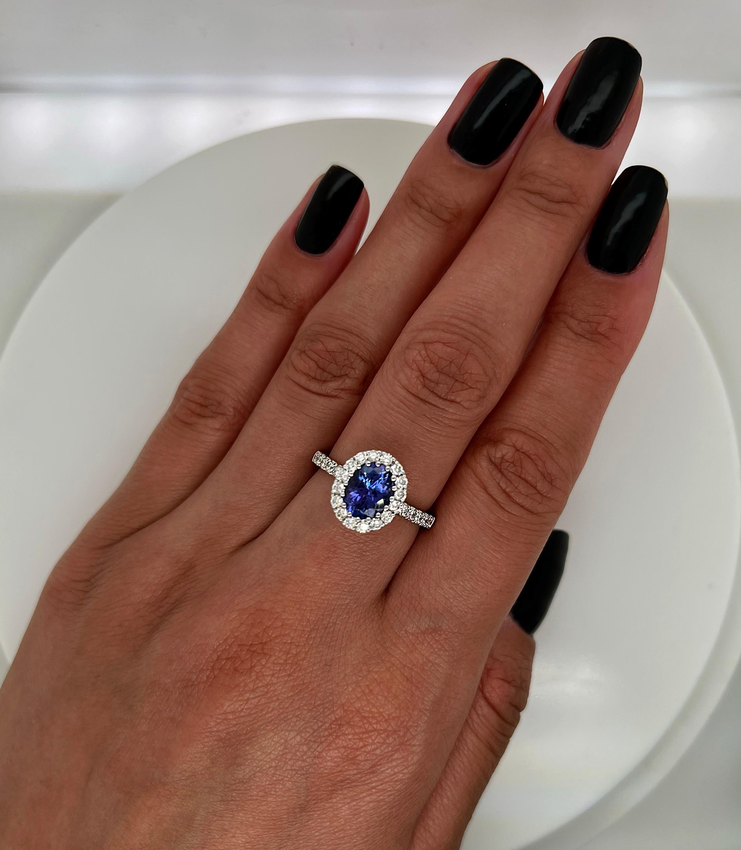 Oval Cut 2.21 Total Carat Tanzanite Diamond Ladies Ring For Sale