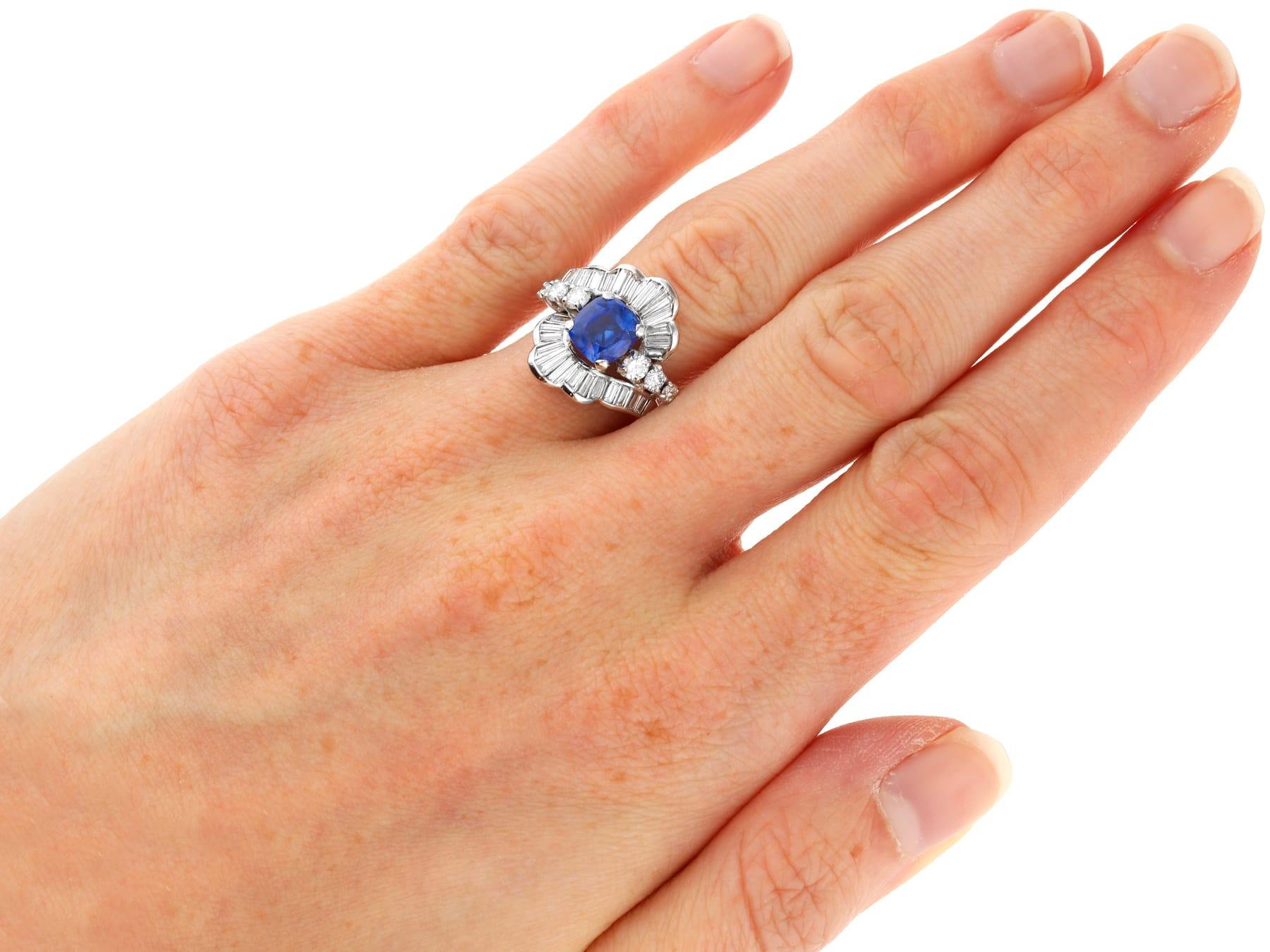 1.66Ct Ceylon Sapphire and 1.95Ct Diamond, Platinum Dress Ring Circa 1935 For Sale 6