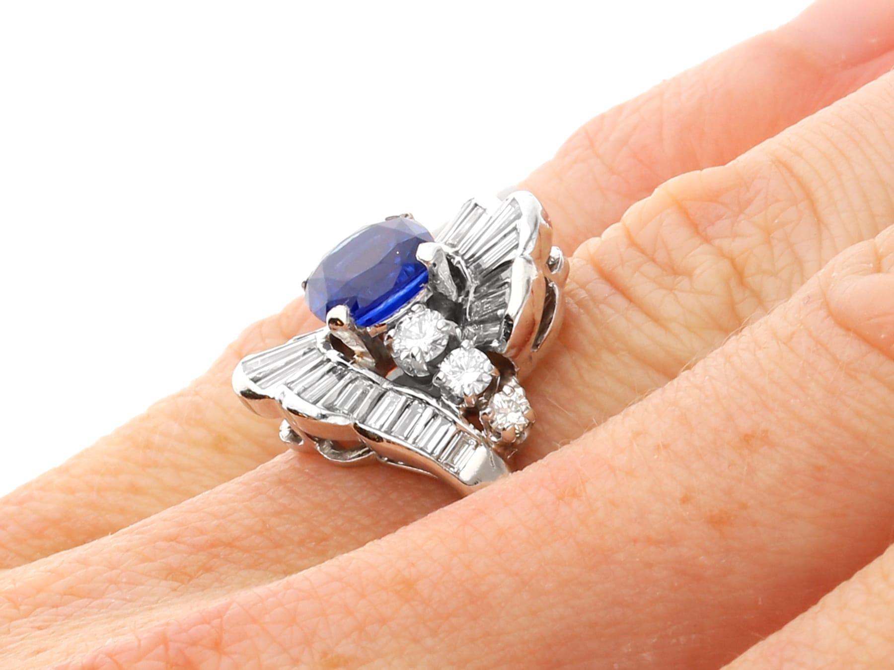 1.66Ct Ceylon Sapphire and 1.95Ct Diamond, Platinum Dress Ring Circa 1935 For Sale 7