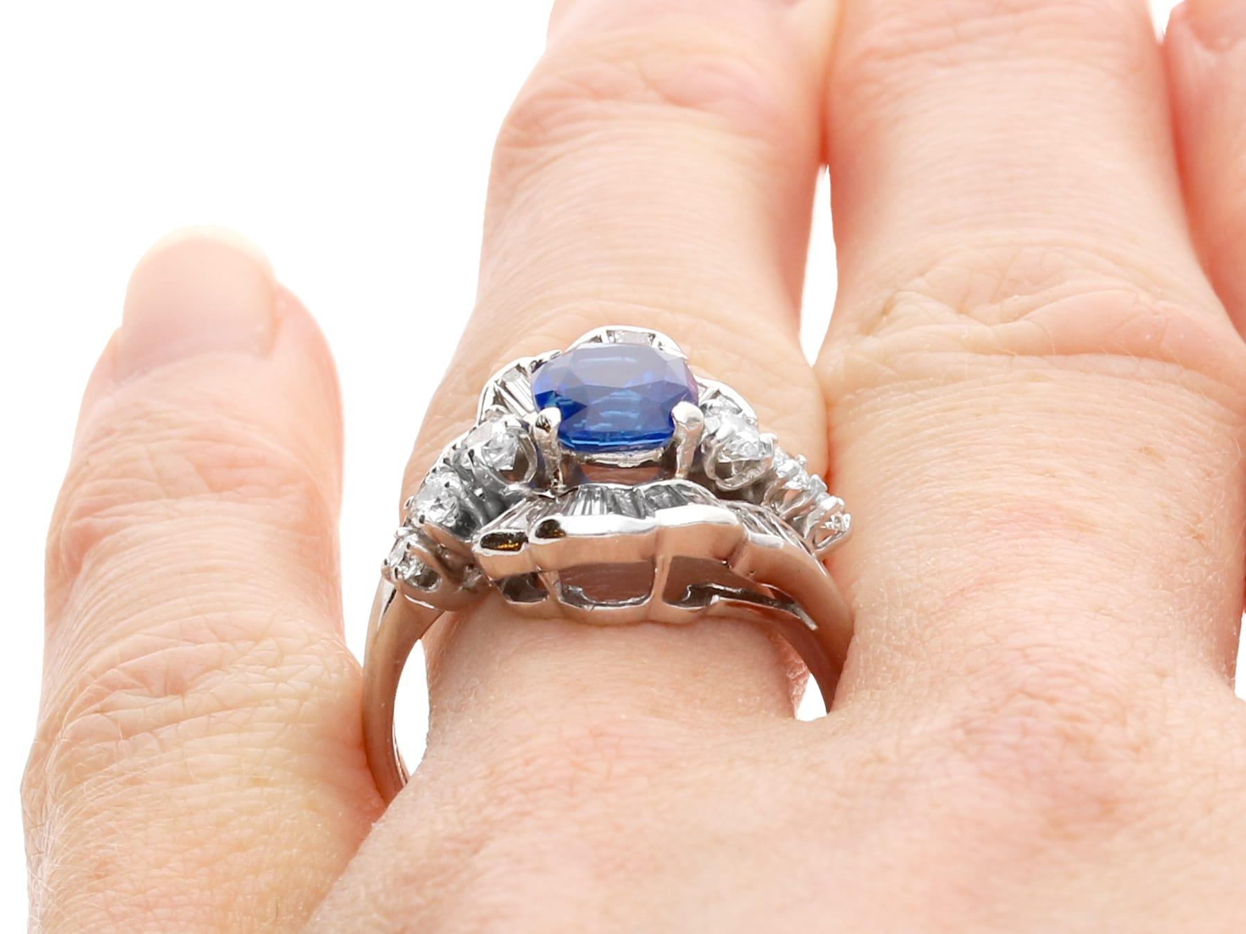 1.66Ct Ceylon Sapphire and 1.95Ct Diamond, Platinum Dress Ring Circa 1935 For Sale 8