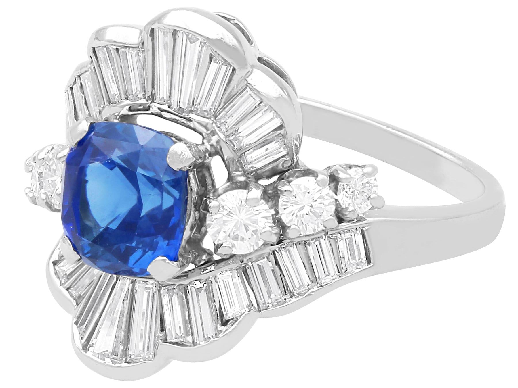1.66Ct Ceylon Sapphire and 1.95Ct Diamond, Platinum Dress Ring Circa 1935 For Sale 1