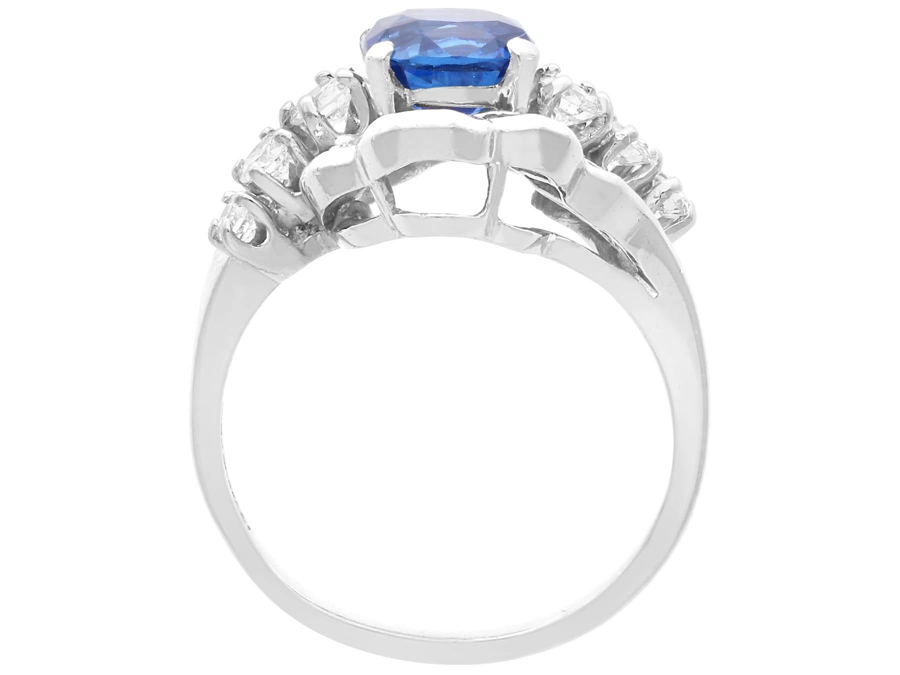 1.66Ct Ceylon Sapphire and 1.95Ct Diamond, Platinum Dress Ring Circa 1935 For Sale 3