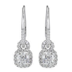 1.66ct Cushion Cut Diamond Dangle Earrings in 18k White Gold