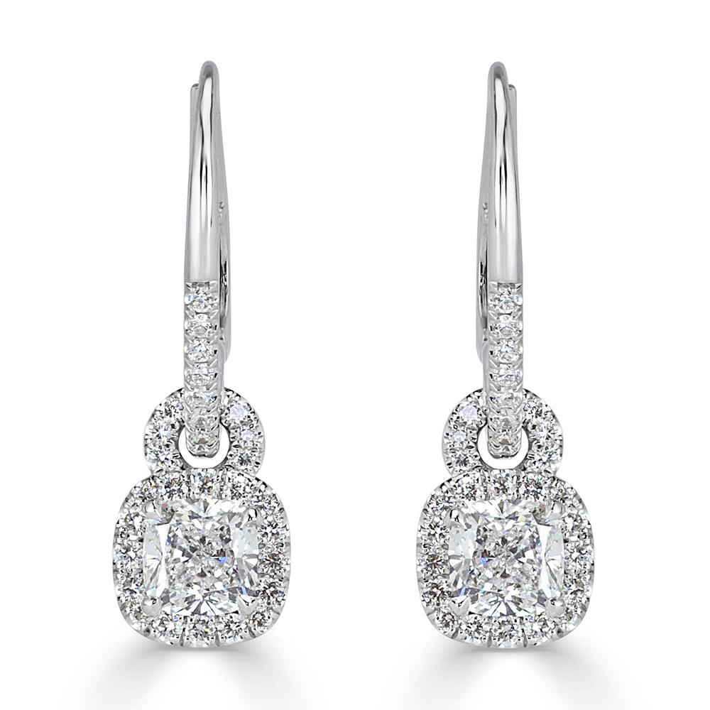 1.66ct Cushion Cut Diamond Dangle Earrings in Platinum