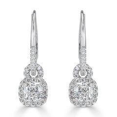 1.66ct Cushion Cut Diamond Dangle Earrings in Platinum
