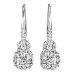 1.66ct Cushion Cut Diamond Dangle Earrings in Platinum