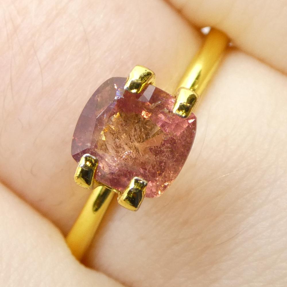 Description:

Gem Type: Sapphire 
Number of Stones: 1
Weight: 1.66 cts
Measurements: 6.52 x 6.20 x 4.14 mm
Shape: Cushion
Cutting Style Crown: Brilliant Cut
Cutting Style Pavilion: Step Cut 
Transparency: Transparent
Clarity: Slightly Included: Some