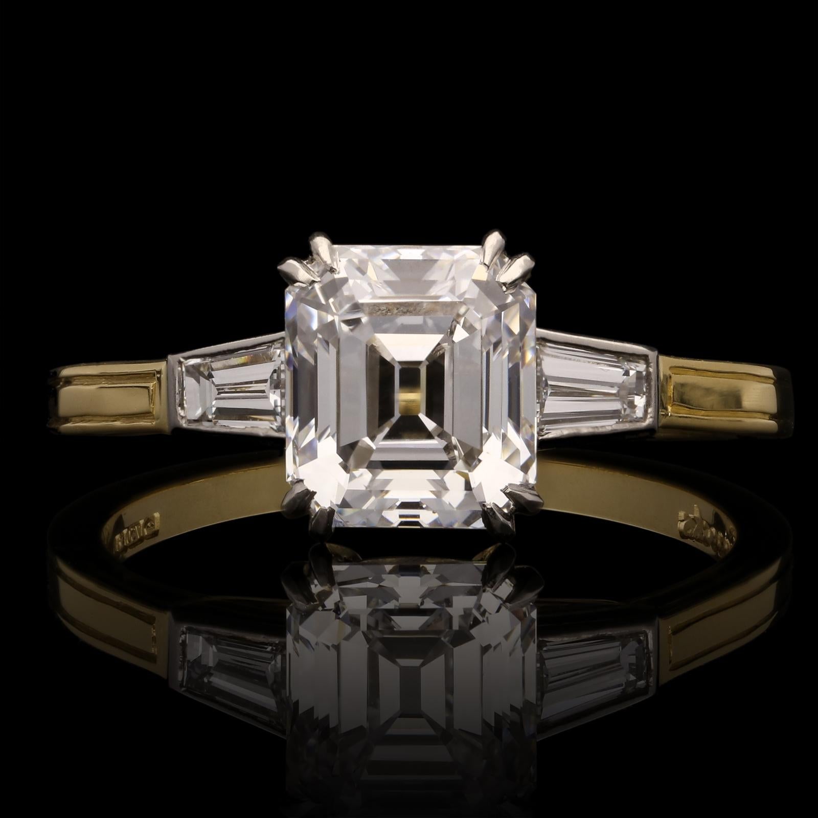 1.66 Carat D IF Emerald-Cut Diamond Set in Diamond Shoulder Ring by Hancocks In New Condition In London, GB