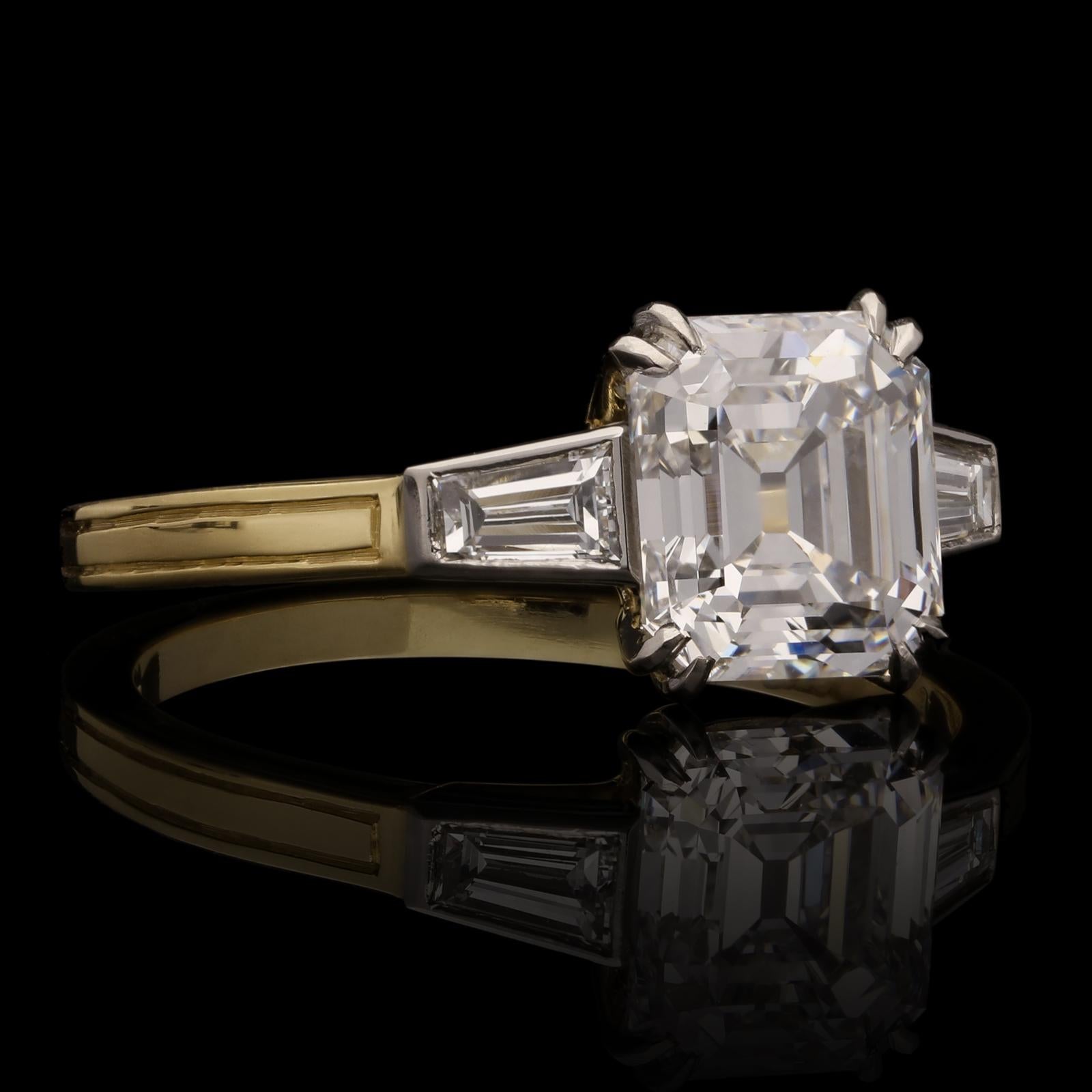 Women's or Men's 1.66 Carat D IF Emerald-Cut Diamond Set in Diamond Shoulder Ring by Hancocks