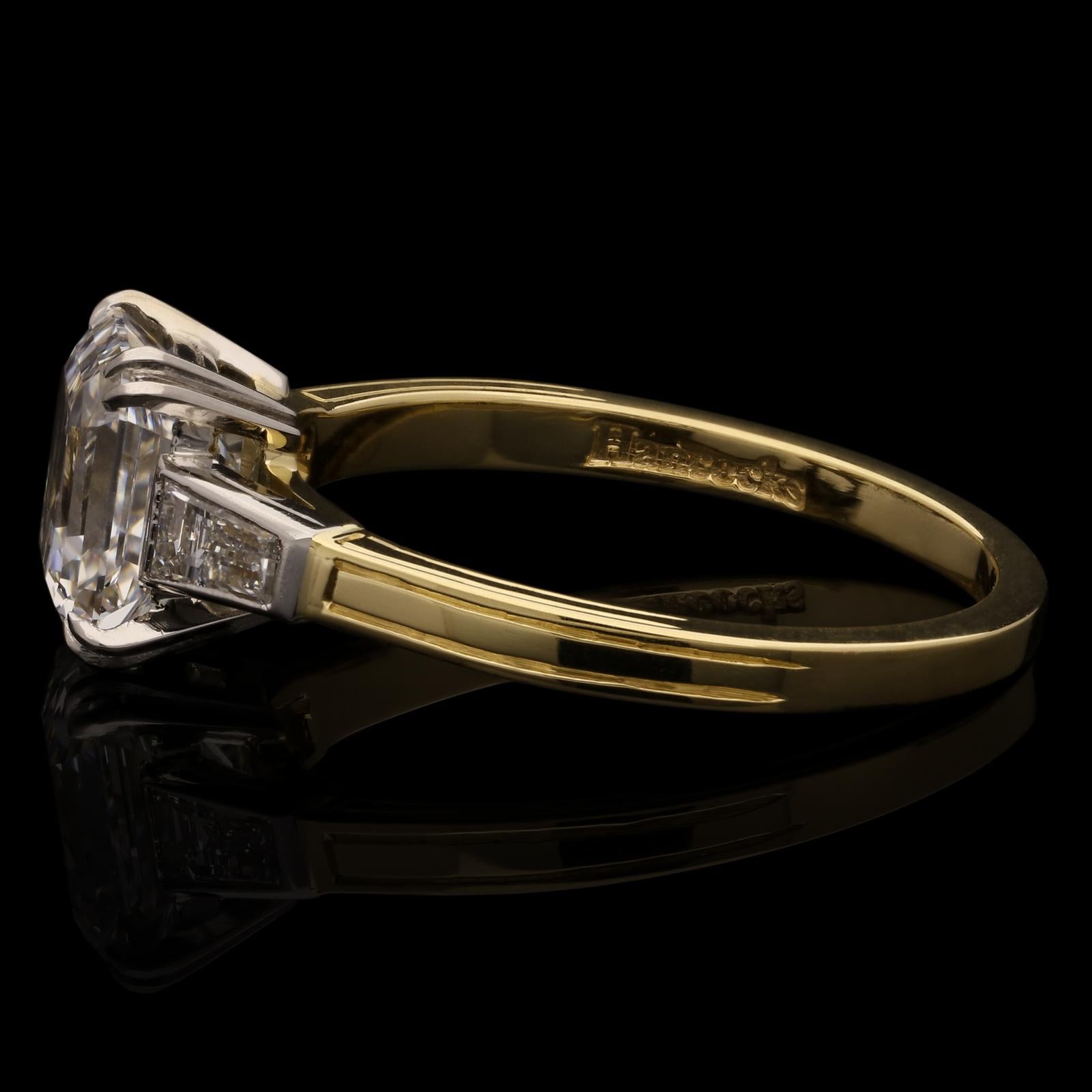 1.66 Carat D IF Emerald-Cut Diamond Set in Diamond Shoulder Ring by Hancocks 1