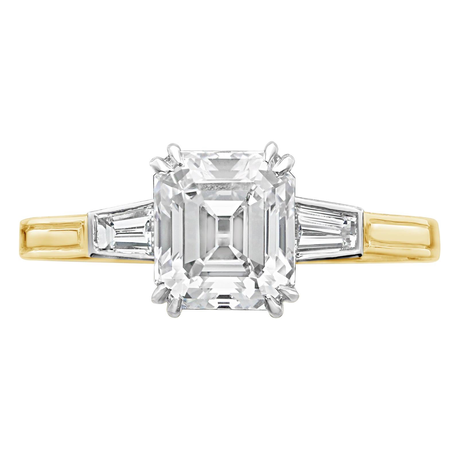 1.66 Carat D IF EmeraldCut Diamond Set in Diamond Shoulder Ring by