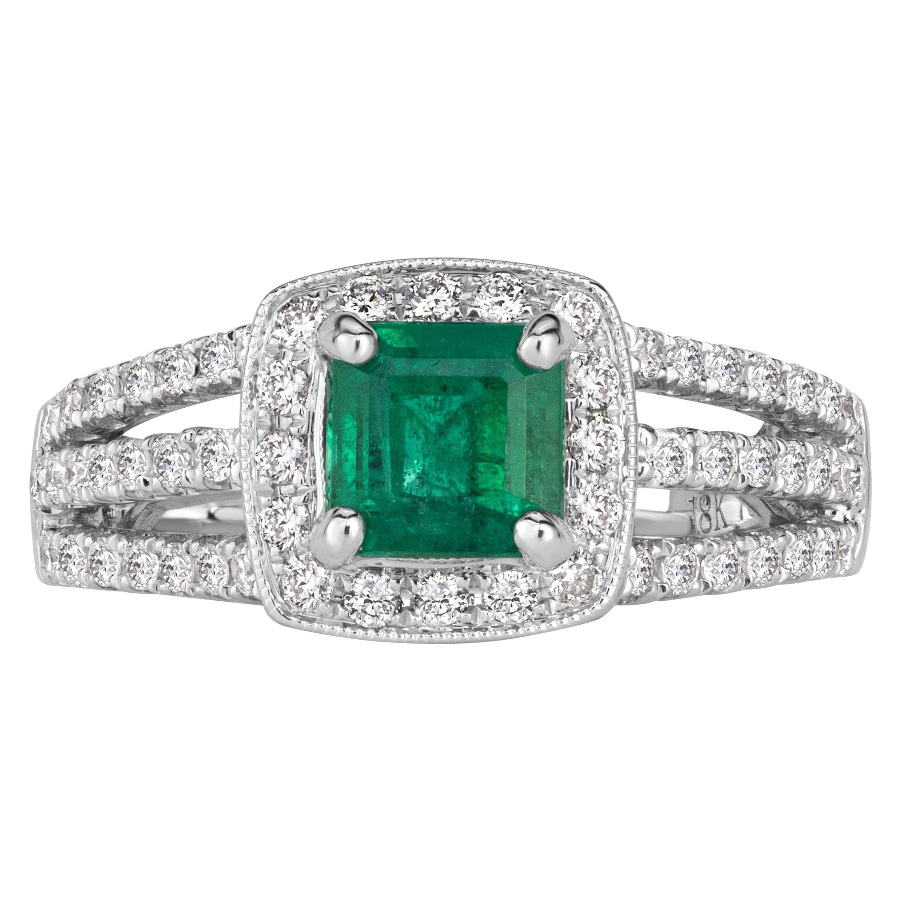 1.66ct Emerald Cut Green Emerald Engagement Ring