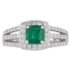 1.66ct Emerald Cut Green Emerald Engagement Ring