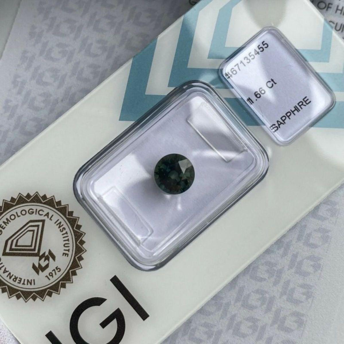 1.66ct Fine Australian Deep Green Blue Teal Sapphire Round Diamond Cut Certified For Sale 5