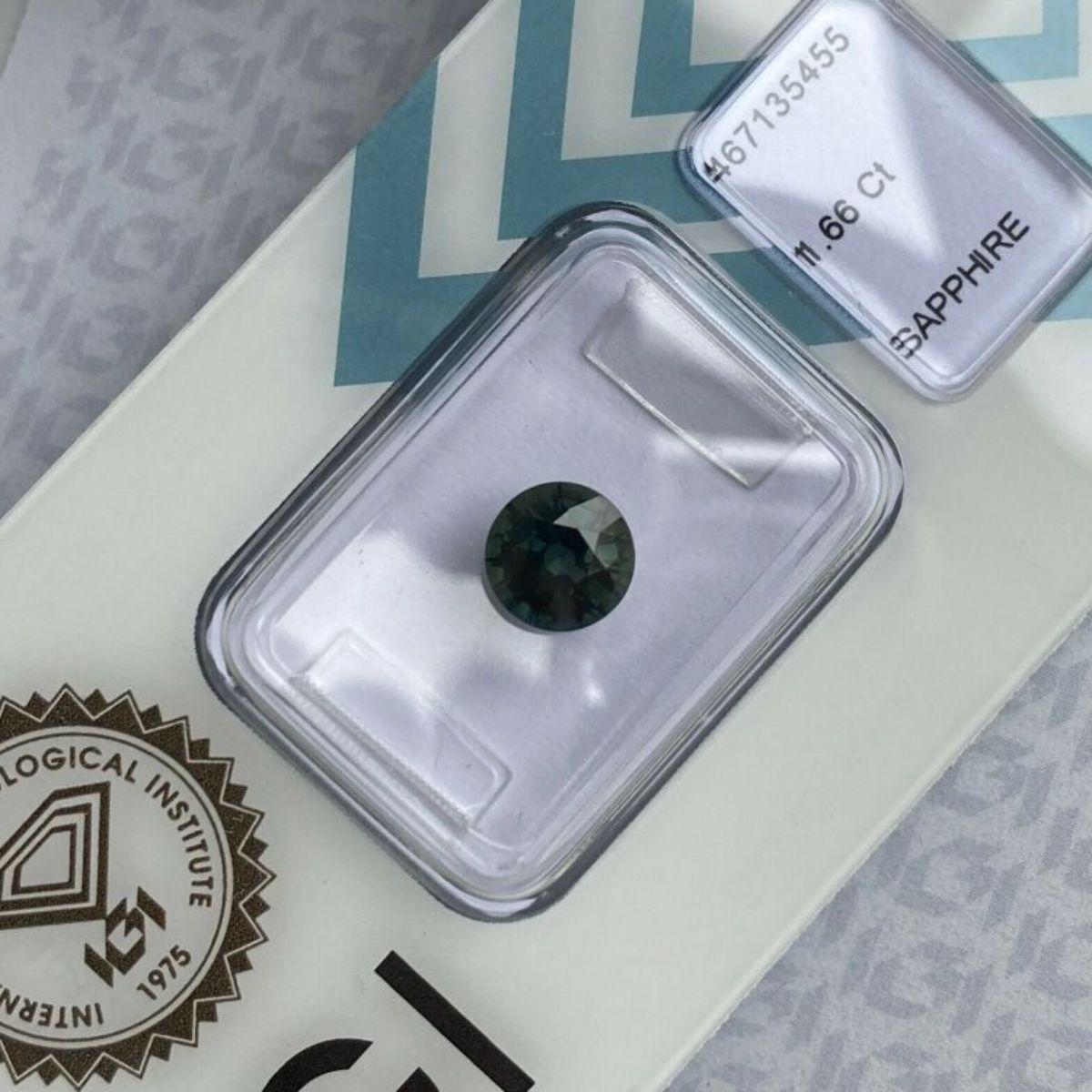 1.66ct Fine Australian Deep Green Blue Teal Sapphire Round Diamond Cut Certified

Fine Deep Green Blue ‘Teal’ Sapphire In IGI Blister. 
1.66 Carat with an excellent round cut and excellent clarity, very clean stone. 
Fully certified and sealed by