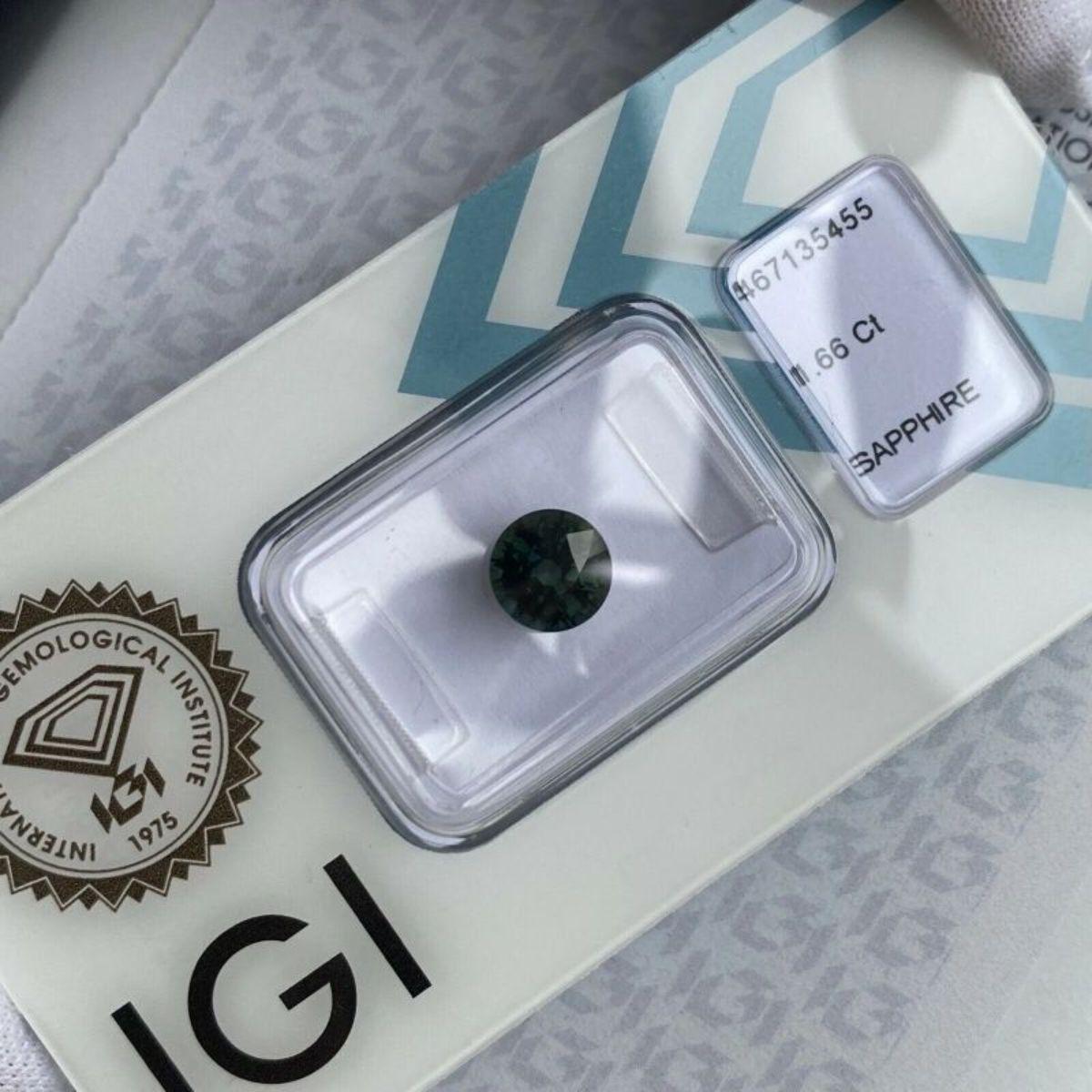 1.66ct Fine Australian Deep Green Blue Teal Sapphire Round Diamond Cut Certified For Sale 4