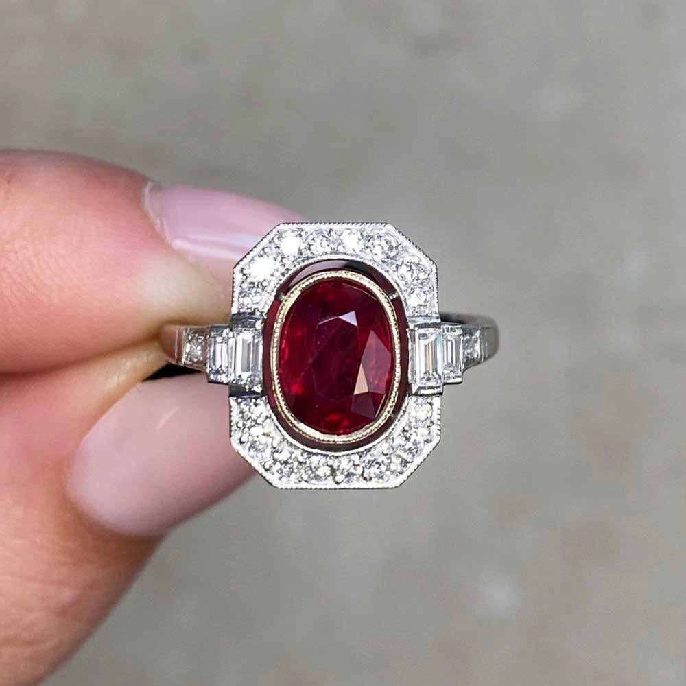 1.66ct Oval Cut Natural Ruby Engagement Ring, Platinum & 18k Yellow Gold For Sale 5