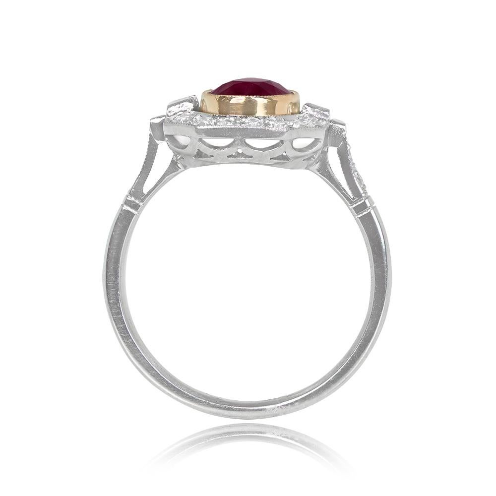 1.66ct Oval Cut Natural Ruby Engagement Ring, Platinum & 18k Yellow Gold In Excellent Condition For Sale In New York, NY