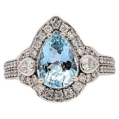 1.66ct Pear Shape 10x7mm Aquamarine in Solid 14K White Gold w Diamond Accents