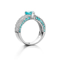1.66 Carat Pear Shaped Paraiba Tourmaline Diamond Cocktail Ring