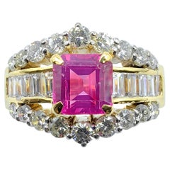 Vintage Art Deco Emerald Cut Pink Sapphire & Diamond Cocktail Ring in 20K YG