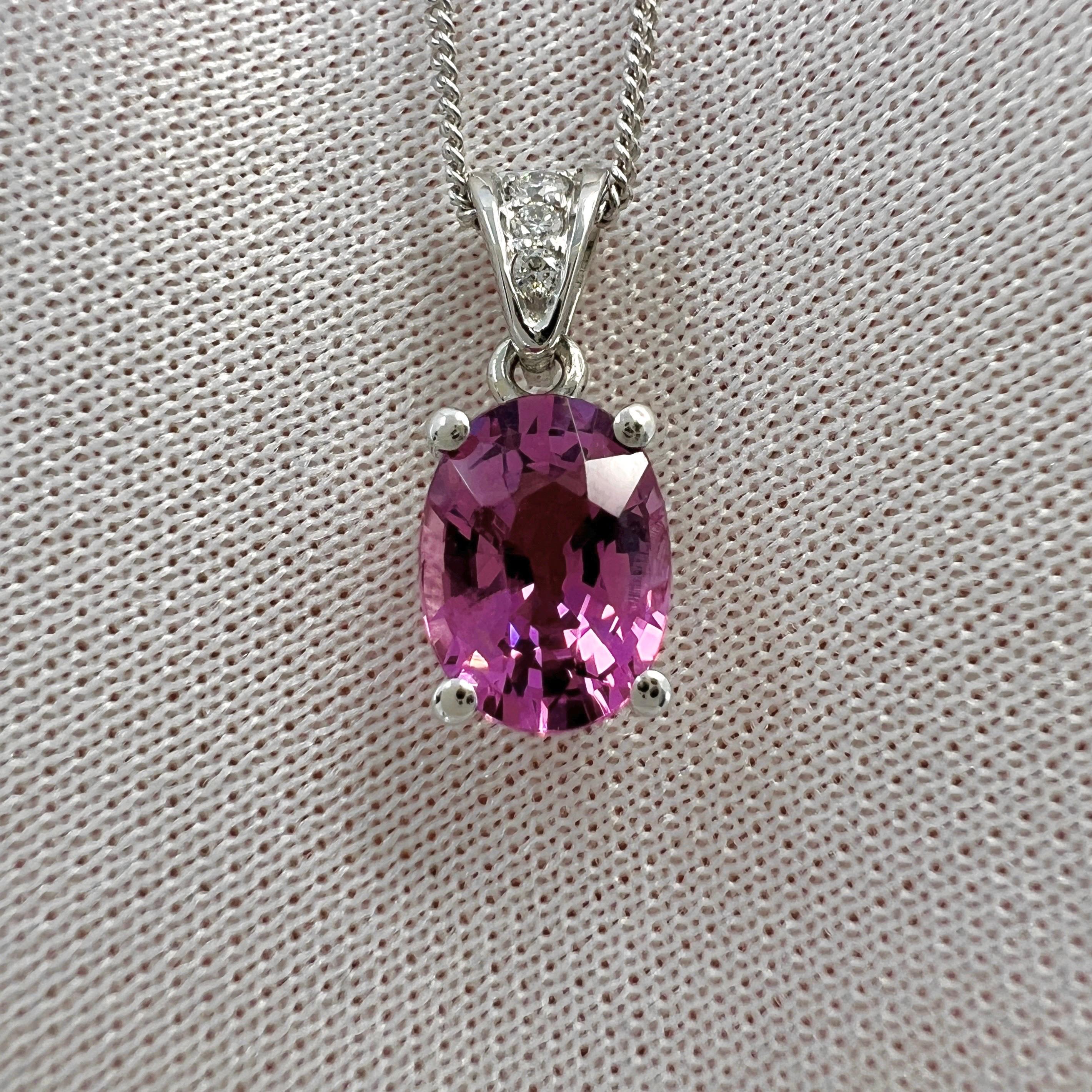 1.66ct Vivid Pink Rubellite Tourmaline & Diamond 950 Platinum Pendant Necklace 5