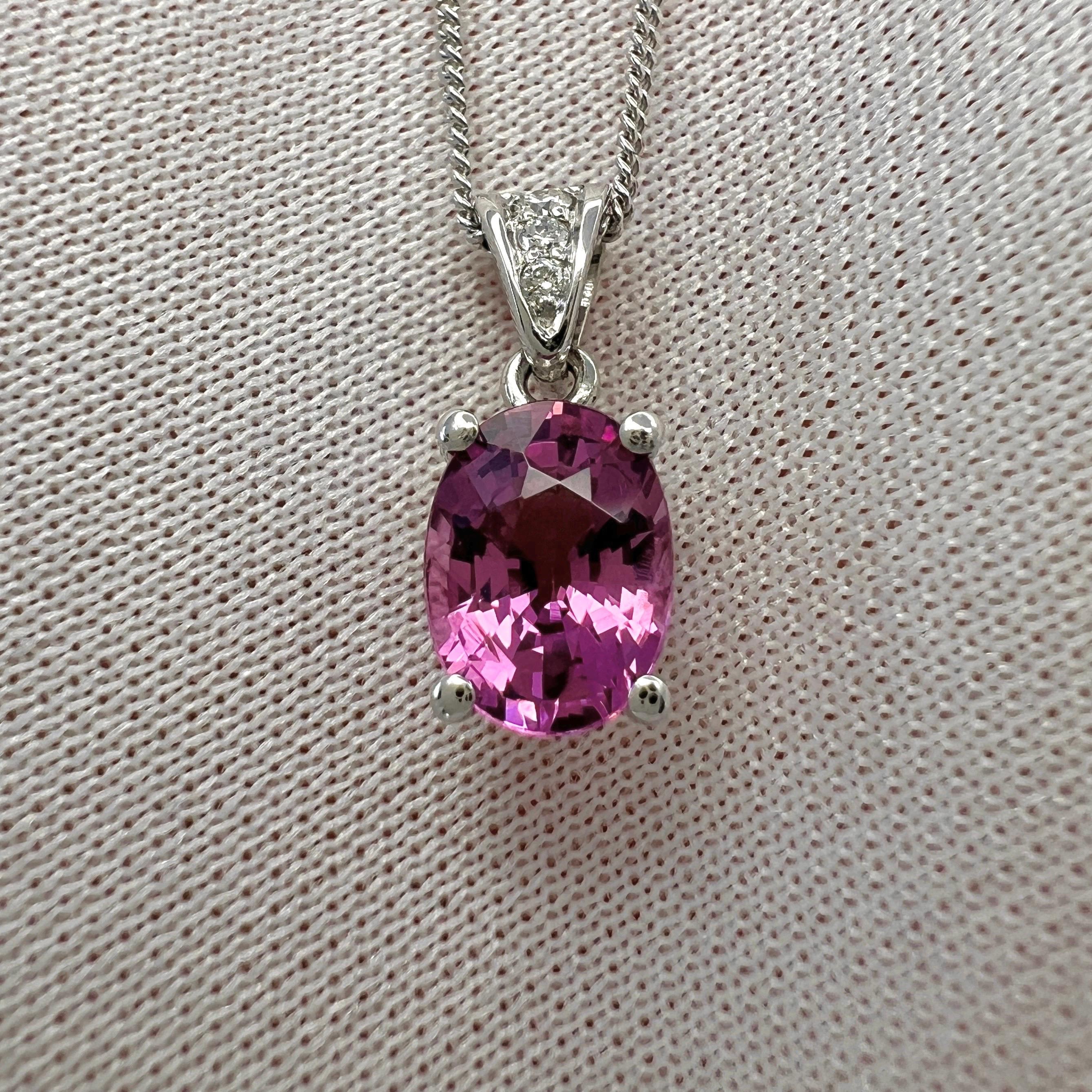 1.66ct Vivid Pink Rubellite Tourmaline & Diamond 950 Platinum Pendant Necklace 6