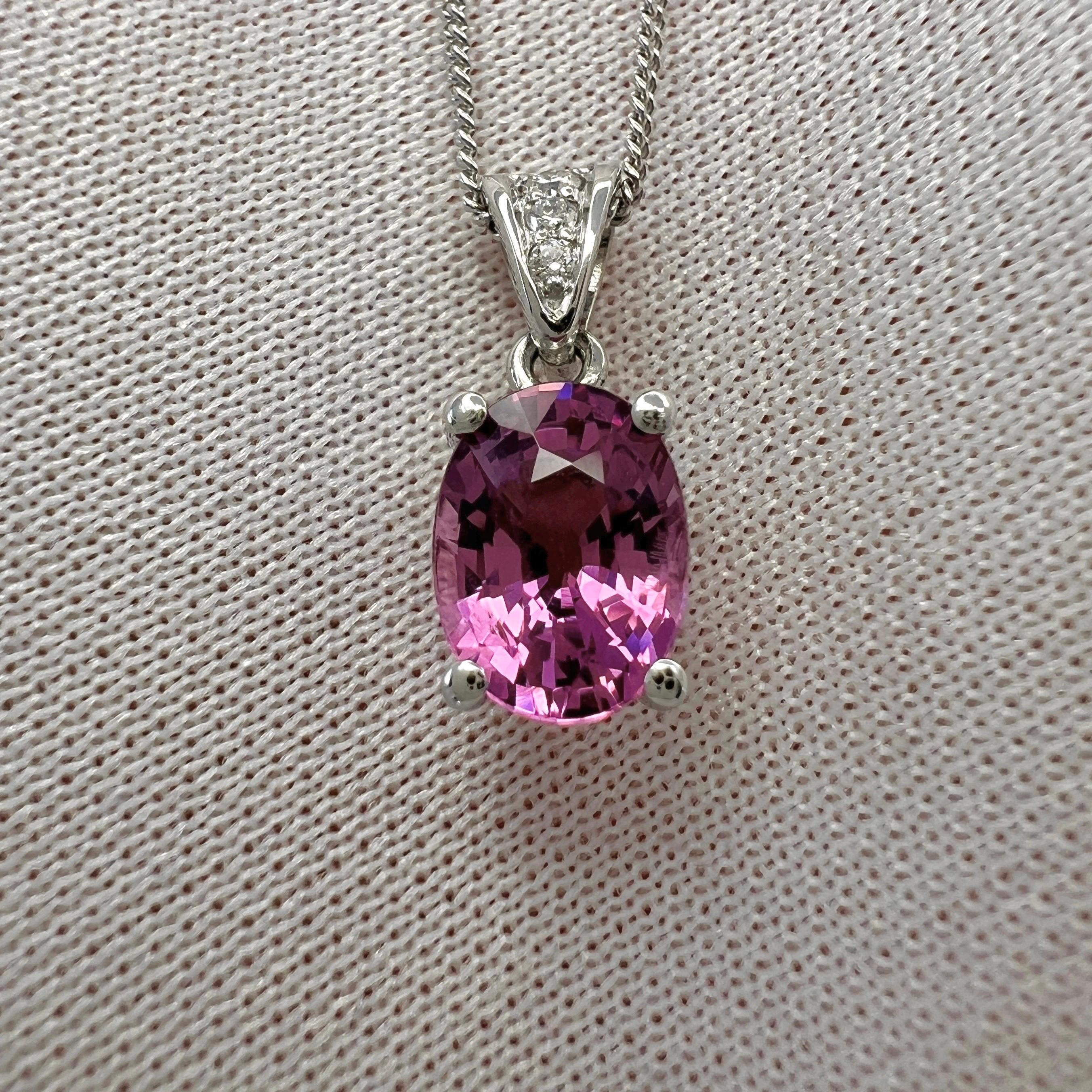 1.66ct Vivid Pink Rubellite Tourmaline & Diamond 950 Platinum Pendant Necklace 7