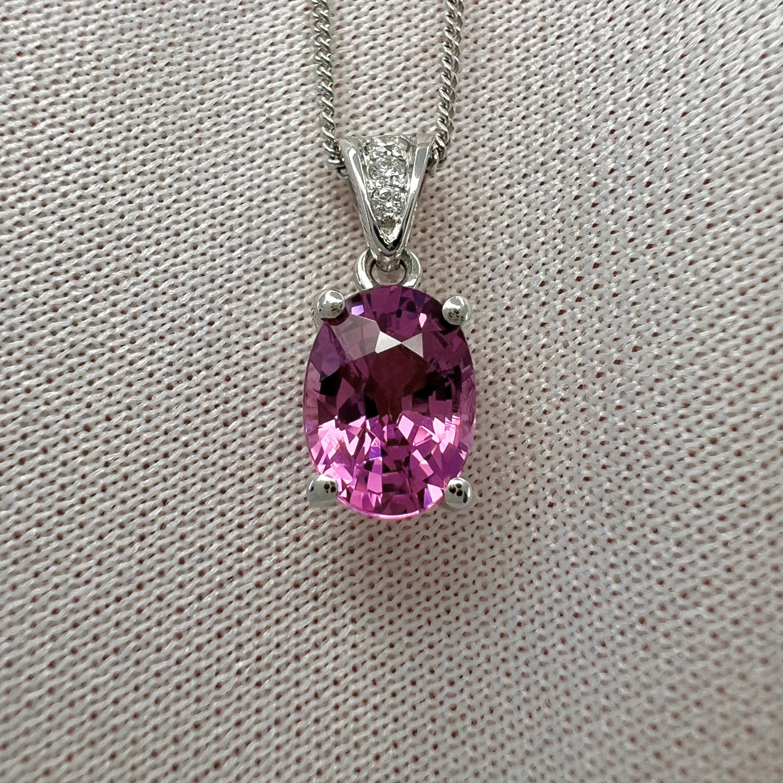 Oval Cut 1.66ct Vivid Pink Rubellite Tourmaline & Diamond 950 Platinum Pendant Necklace