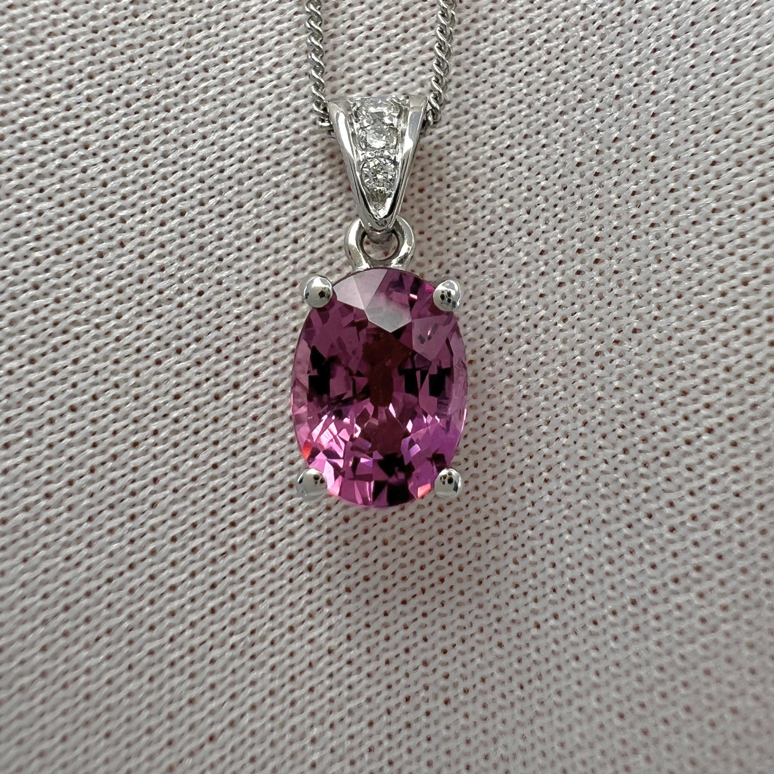1.66ct Vivid Pink Rubellite Tourmaline & Diamond 950 Platinum Pendant Necklace In New Condition In Birmingham, GB