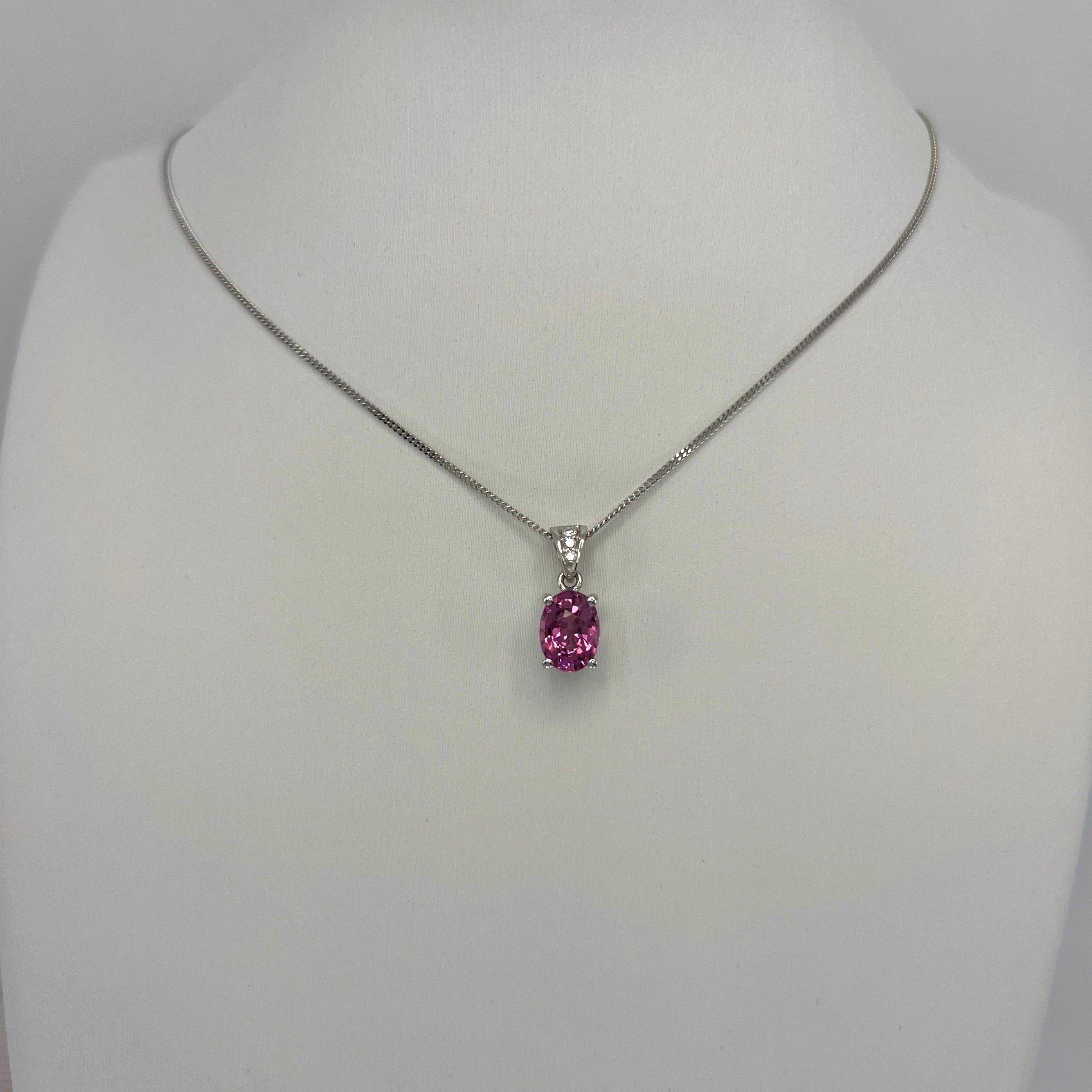 Women's or Men's 1.66ct Vivid Pink Rubellite Tourmaline & Diamond 950 Platinum Pendant Necklace