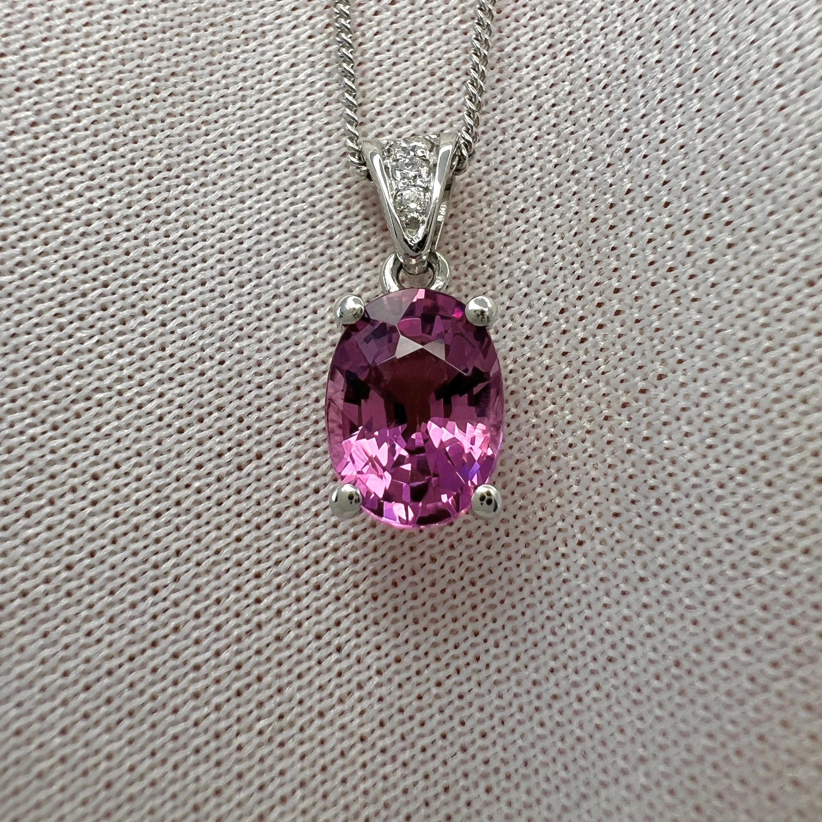 1.66ct Vivid Pink Rubellite Tourmaline & Diamond 950 Platinum Pendant Necklace 1