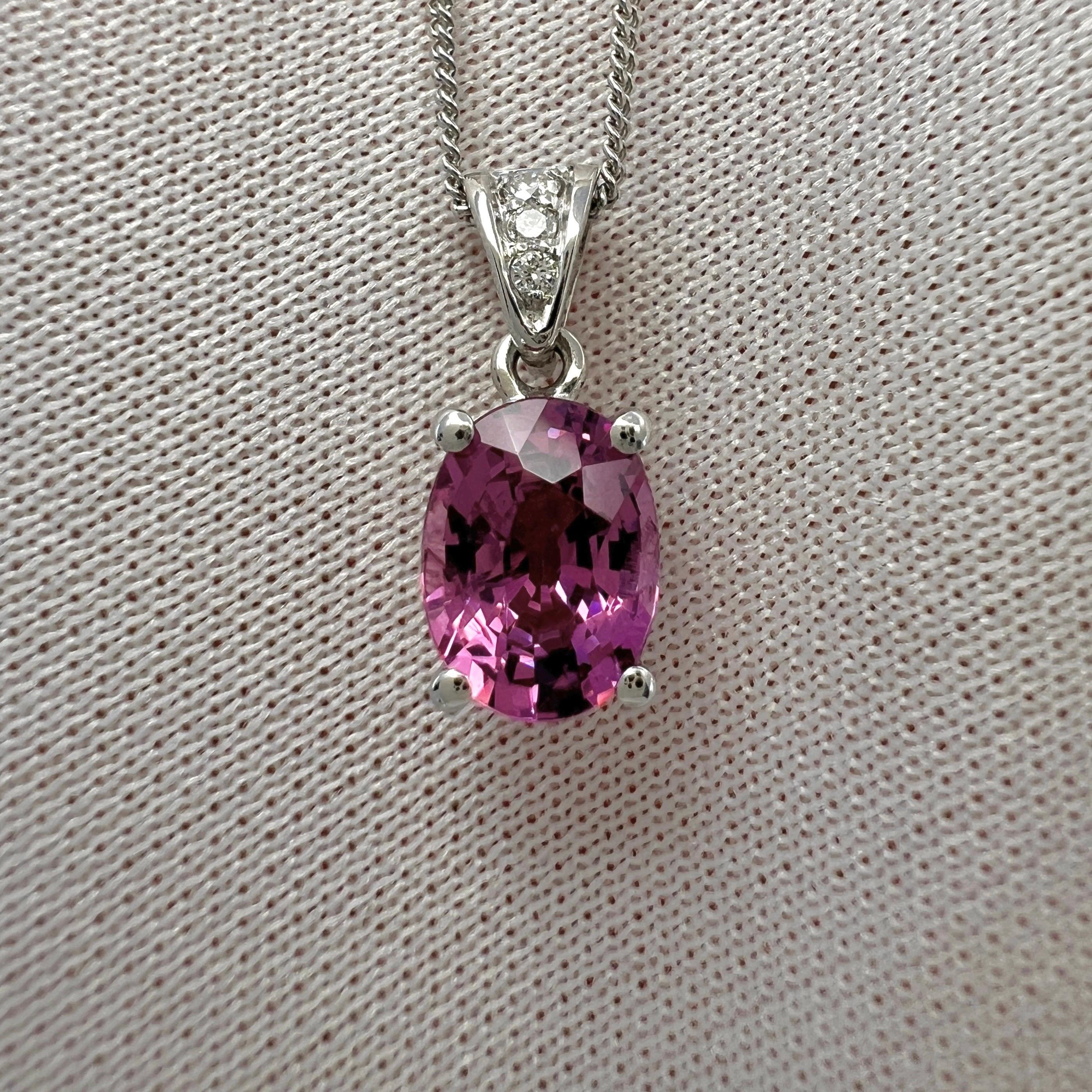 1.66ct Vivid Pink Rubellite Tourmaline & Diamond 950 Platinum Pendant Necklace 2