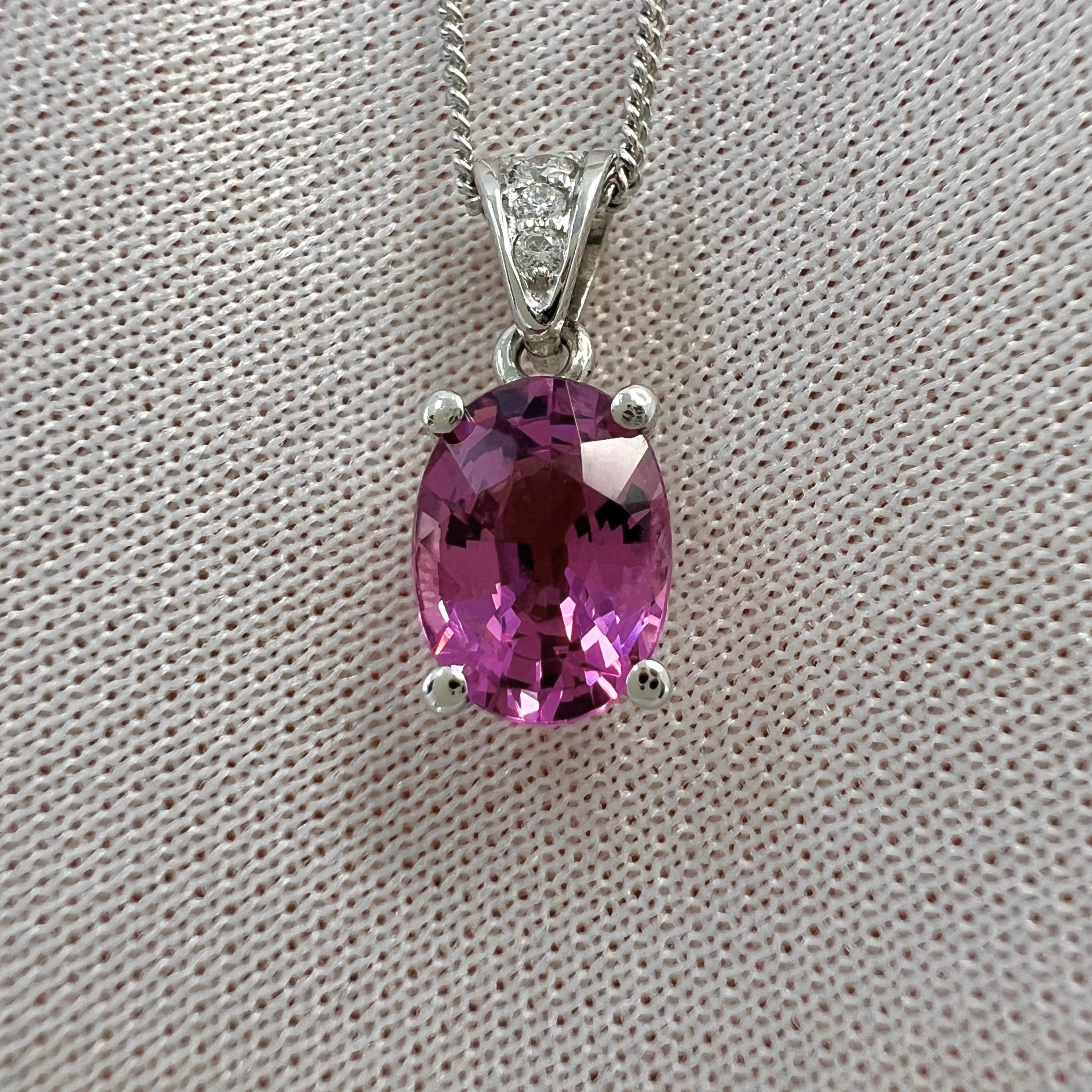 1.66ct Vivid Pink Rubellite Tourmaline & Diamond 950 Platinum Pendant Necklace 3