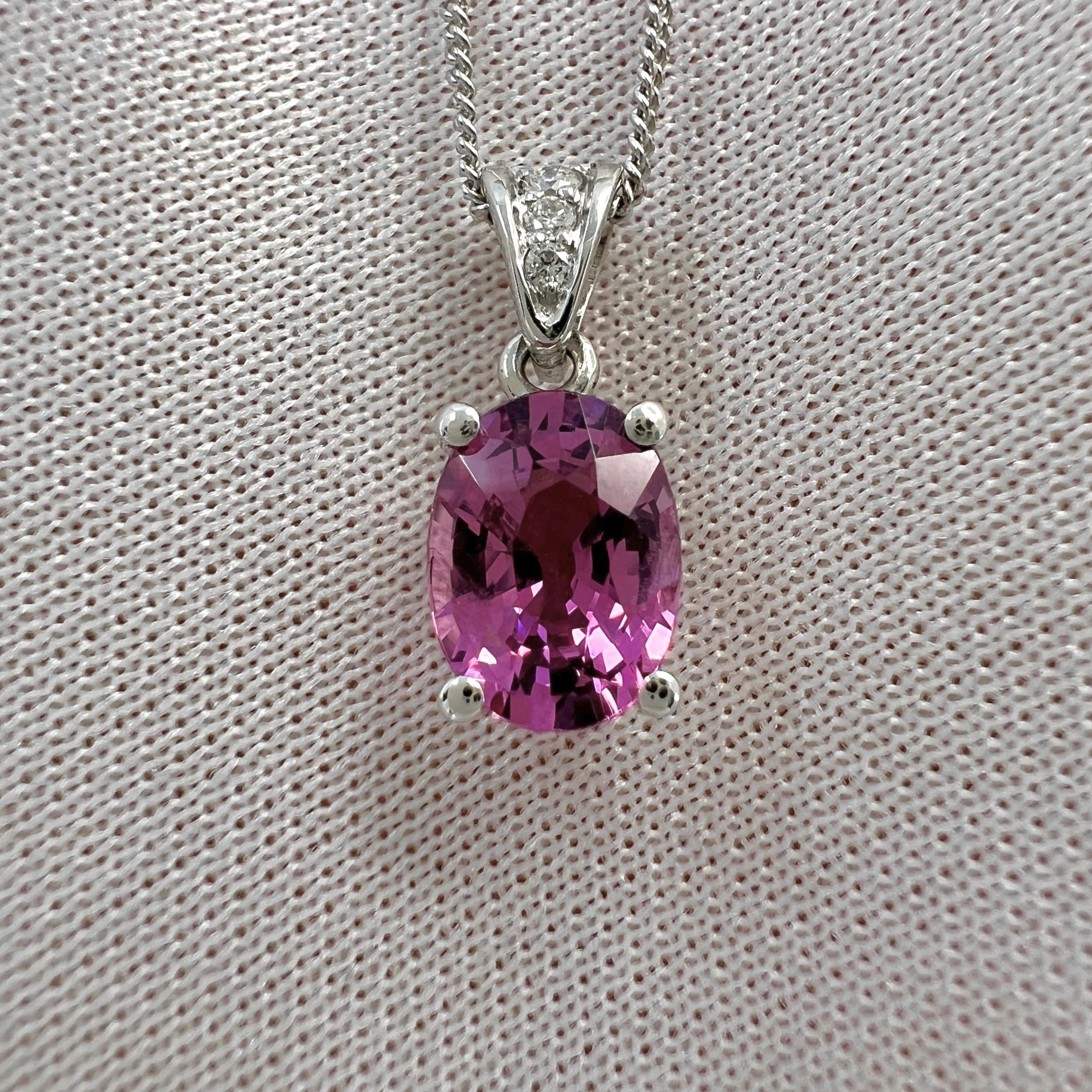 1.66ct Vivid Pink Rubellite Tourmaline & Diamond 950 Platinum Pendant Necklace 4