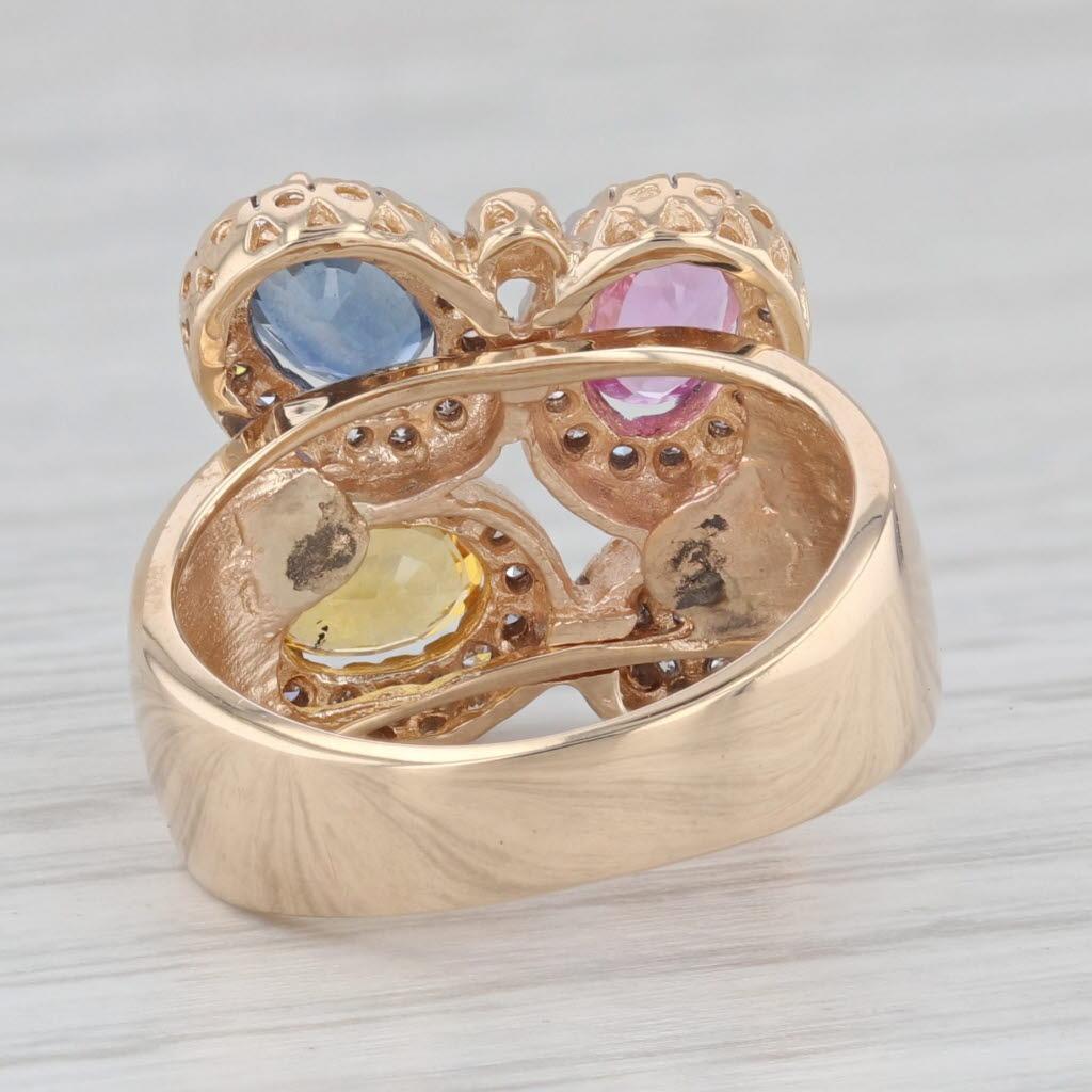 1.66ctw Multicolor Sapphire Diamond 14k Yellow Gold Ring Size 5 Cocktail In Good Condition In McLeansville, NC