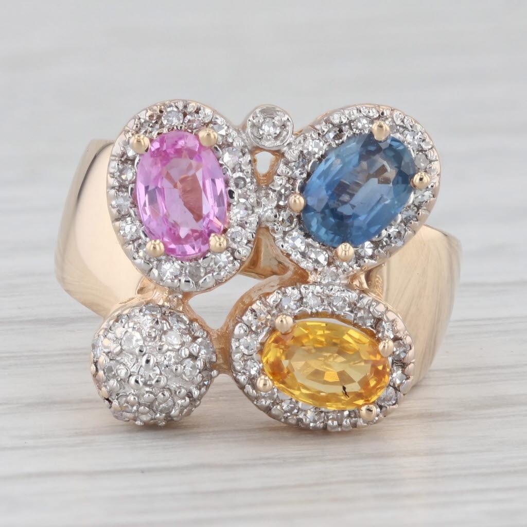 1.66ctw Multicolor Sapphire Diamond 14k Yellow Gold Ring Size 5 Cocktail 1