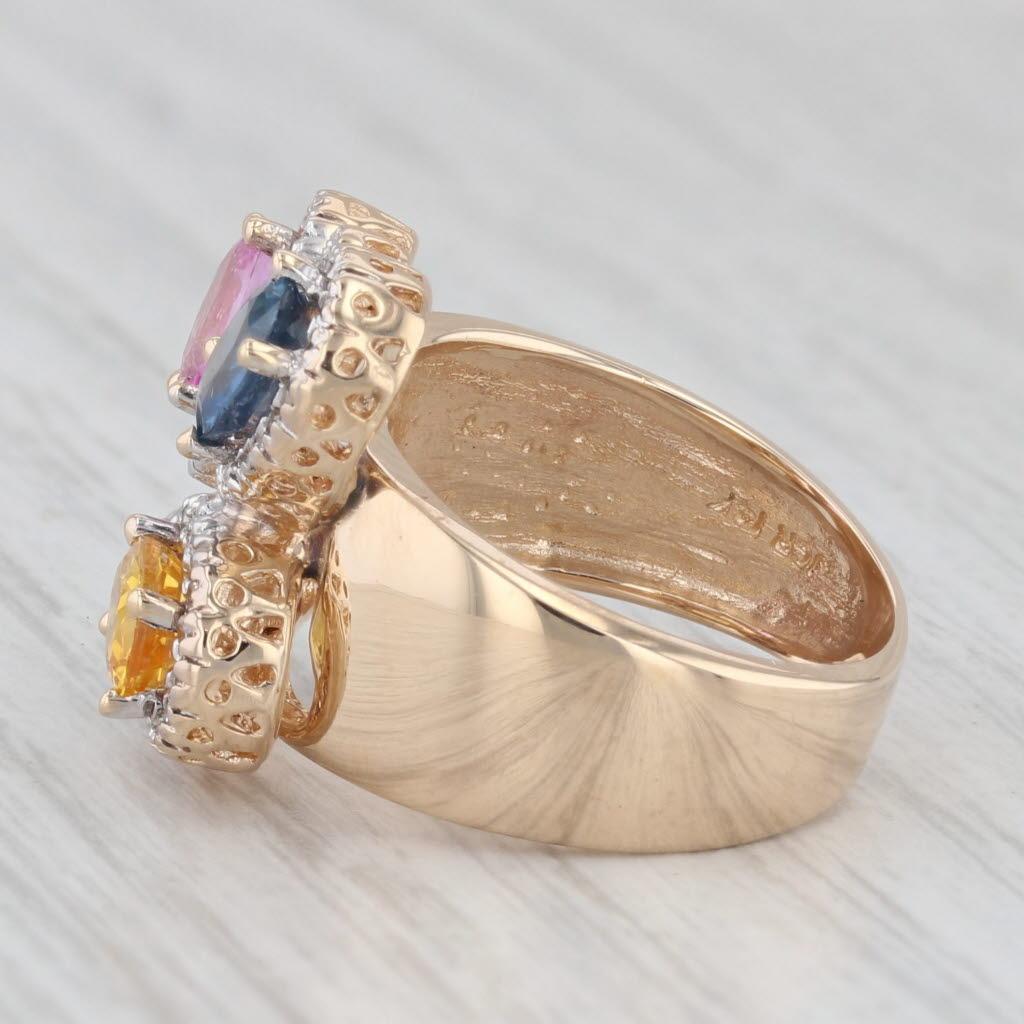 1.66ctw Multicolor Sapphire Diamond 14k Yellow Gold Ring Size 5 Cocktail 3