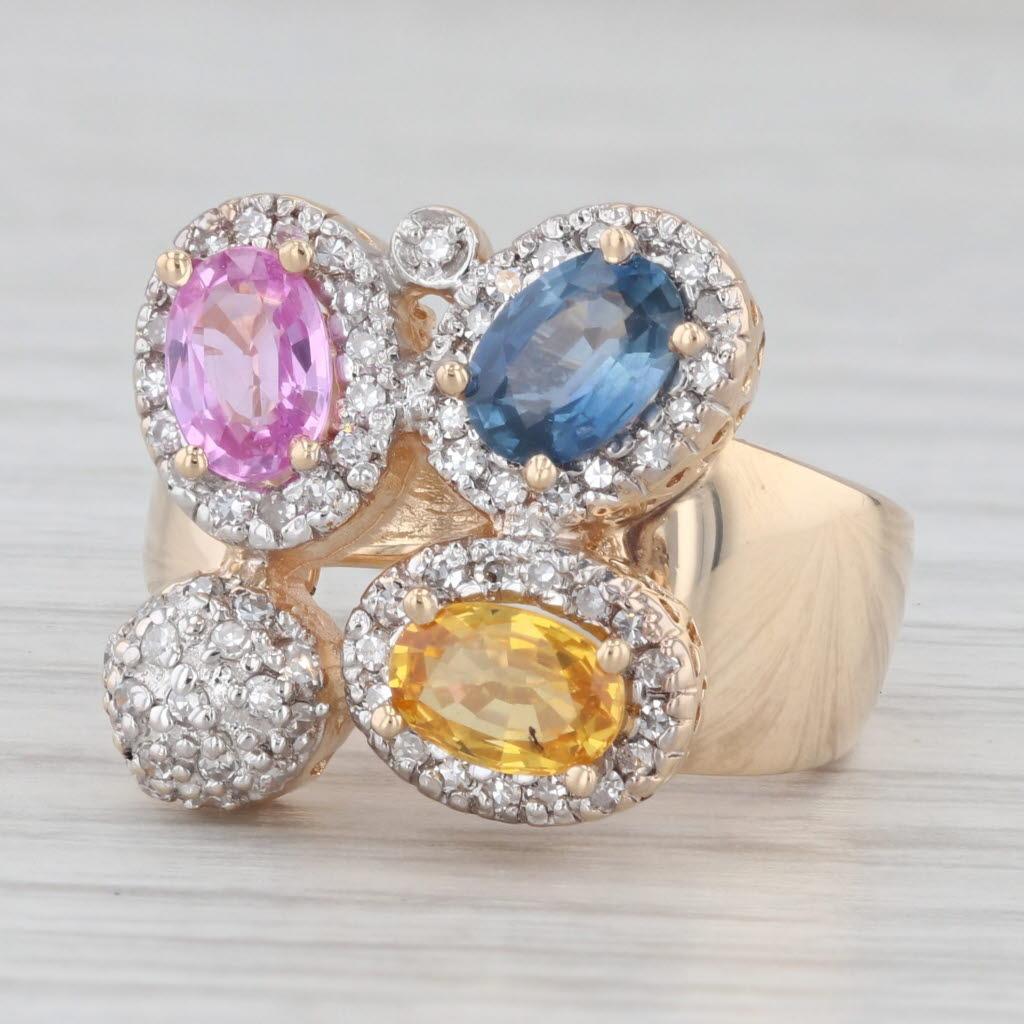 1.66ctw Multicolor Sapphire Diamond 14k Yellow Gold Ring Size 5 Cocktail 4