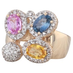 Anello in oro giallo 14k con diamante e zaffiro multicolore da 1,66 carati, misura 5 Cocktail