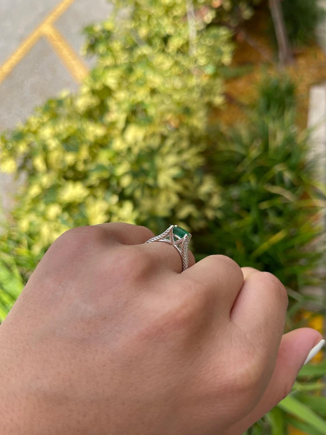 Women's 1.66tcw 14K Natural Emerald-Asscher Cut & Diamond Split Shank Engagement Ring  For Sale