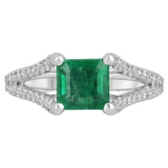 1.66tcw 14K Natural Emerald-Asscher Cut & Diamond Split Shank Engagement Ring 