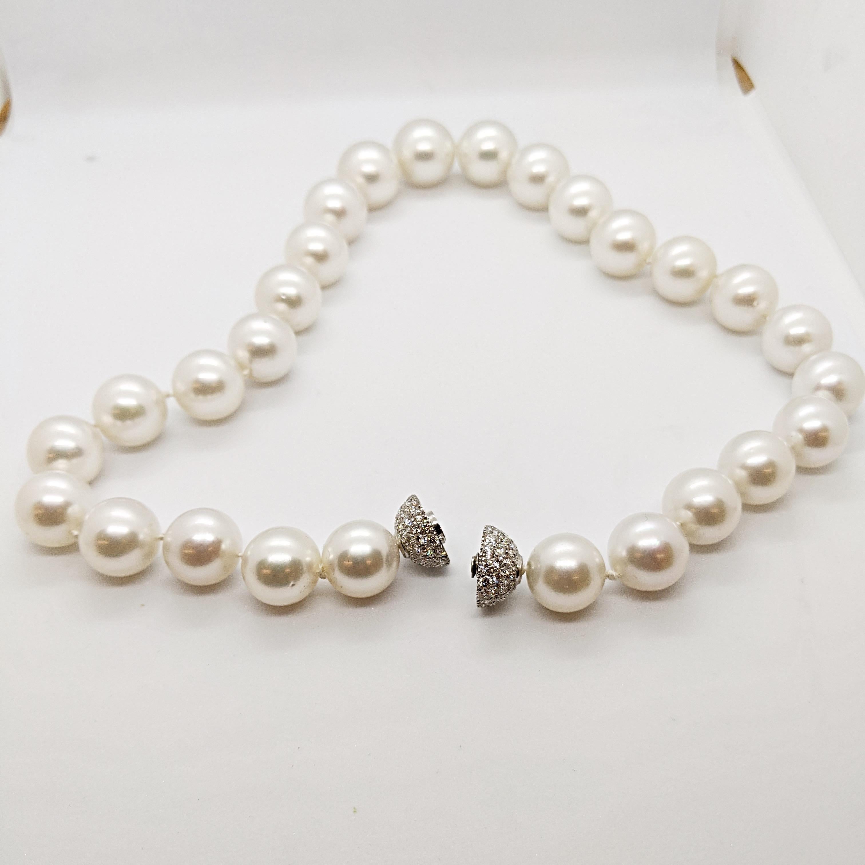 Women's or Men's South Sea Pearl Strand, 18 Karat Gold 3.74 Carat Diamond Ball Clasp For Sale