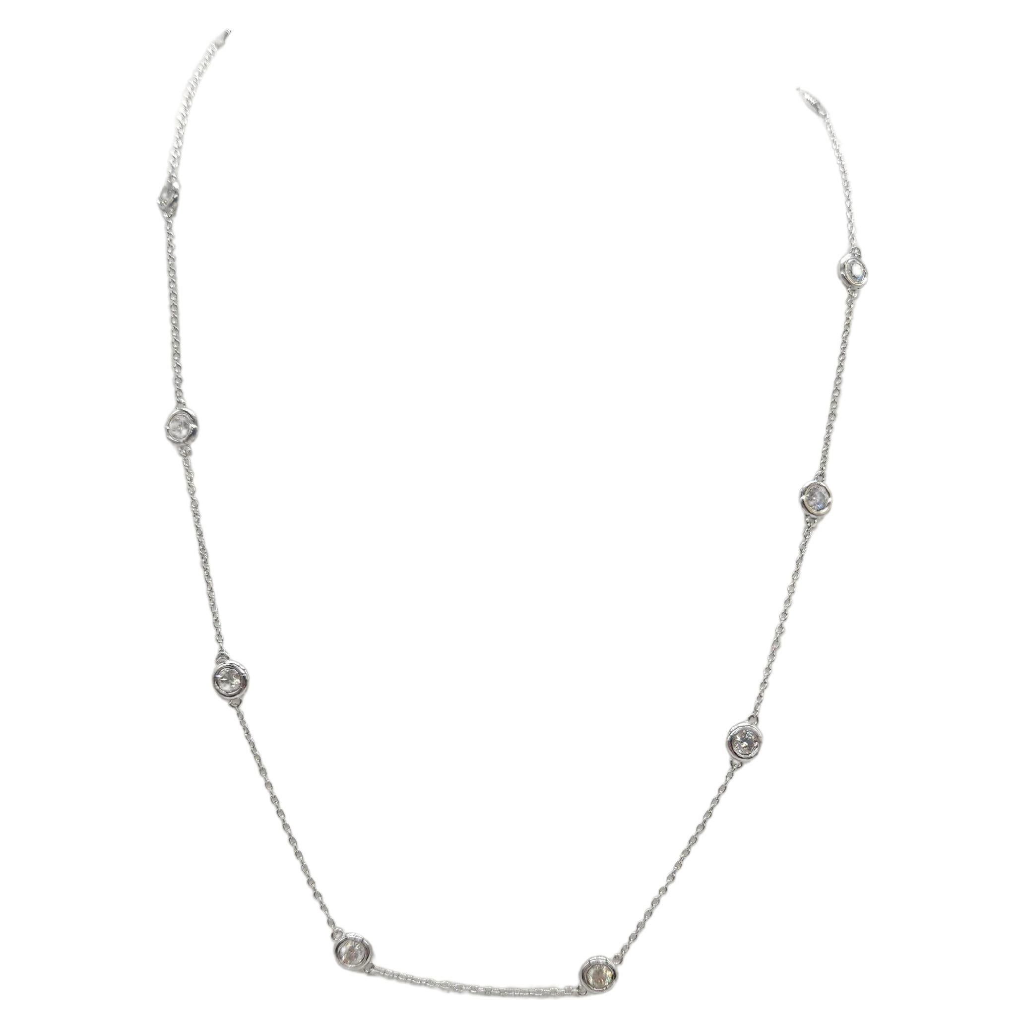 1.67 Carat 10 Station Diamond by the Yard Necklace 14 Karat White Gold For Sale