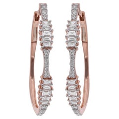 1.67 Carat Baguette Round Diamond Hoop Earrings 18 Karat Rose Gold Fine Jewelry