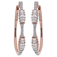 1.67 Carat Baguette Round Diamond Hoop Earrings 18 Karat Rose Gold Fine Jewelry