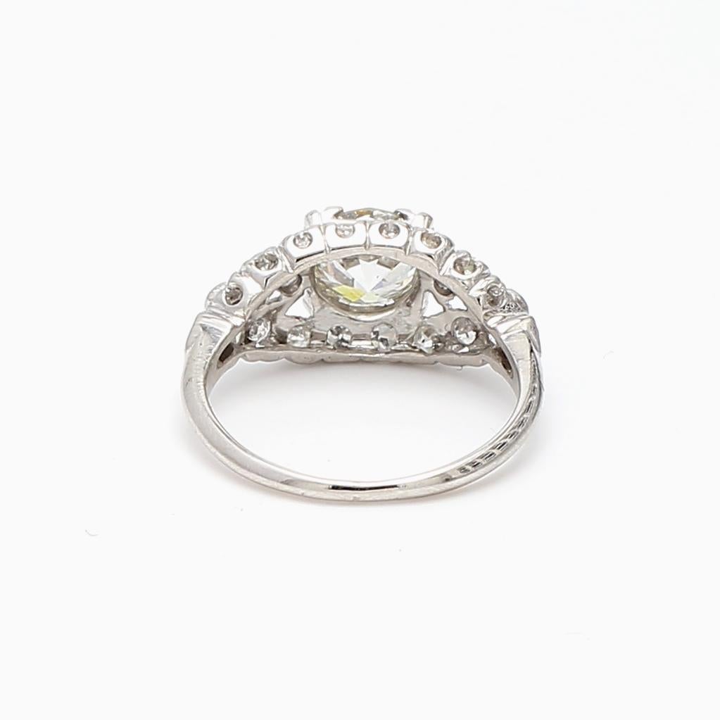 1.67 Carat Circular Brilliant Cut and Round Diamond Platinum Engagement Ring For Sale 1